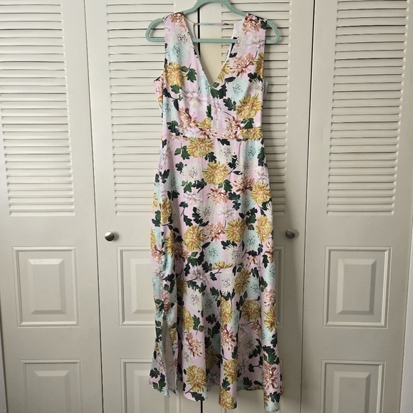 Sam Edelman Dress Midi Pink Floral Print Double V Neck Size 4 #201 - Picture 2 of 11
